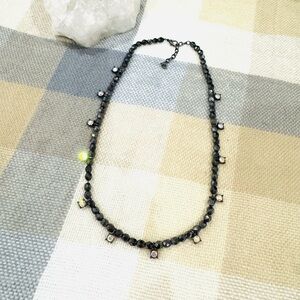 Hematite and AB Crystal Beaded Necklace gray beads aurora borealis